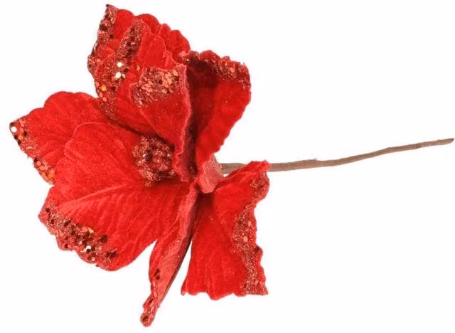 KDMD Red Velvet Poinsettia with Glitter Edge, 3 Pack, Diameter: 24 cm