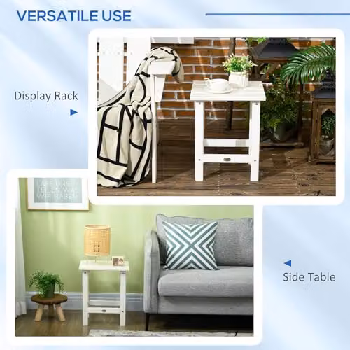Outsunny Square Coffee Table and Garden Side Table in White – 3