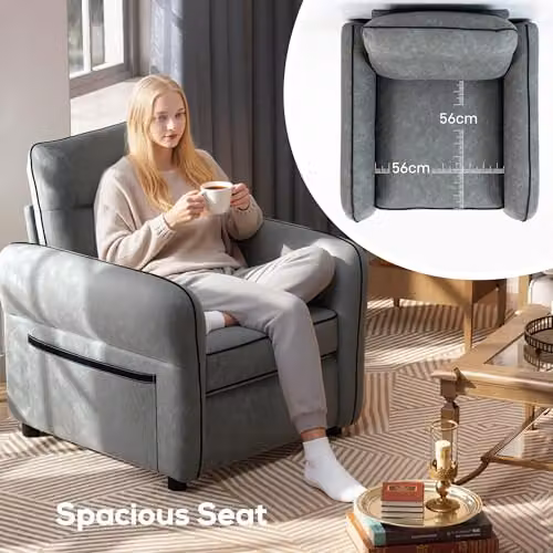 HOMCOM Modern Faux Leather Accent Armchair with Thick Foam Cushion in Grey and Black – 4