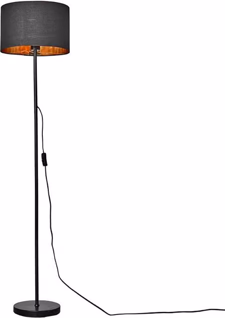 ValueLights Modern Black Metal Floor Lamp with Black and Gold Fabric Drum Shade