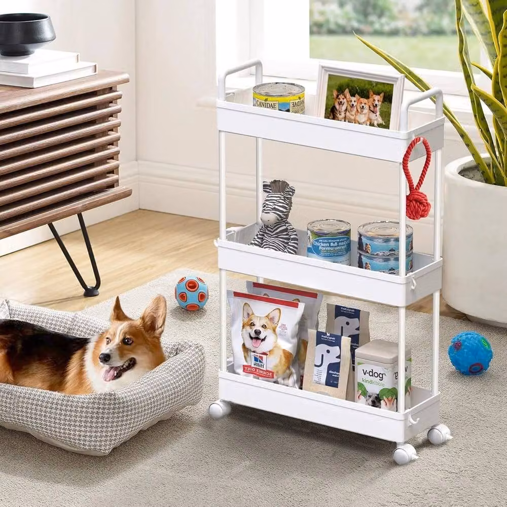 FORGEVIO Narrow 3-Tier Rolling Kitchen Trolley in White – 3