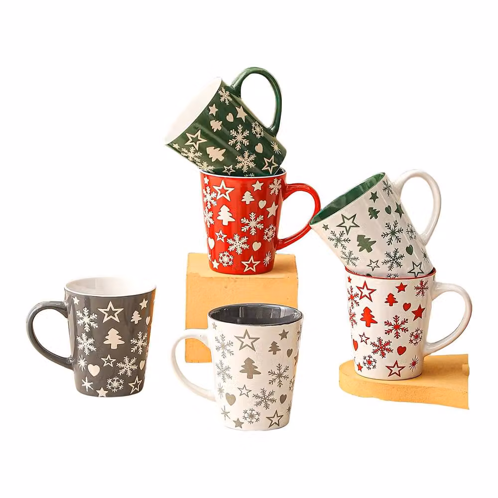 Simpa 6-Piece Christmas Tree and Snowflake Stoneware Mug Set, Multicolour, 350ml per mug – 2