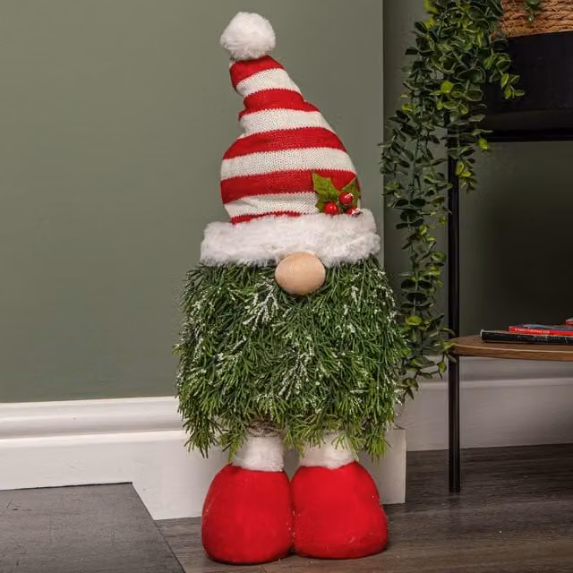 Samuel Alexander Red and White Christmas Tree Standing Gonk with Striped Hat and Extendable Legs, Height: 76 cm