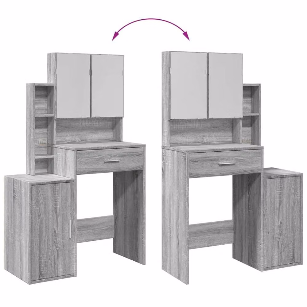 Berkfield Home Beautiful Dressing Table with Cabinet in Grey Sonoma, W/D/H: 80 x 35 x 132 cm – 3