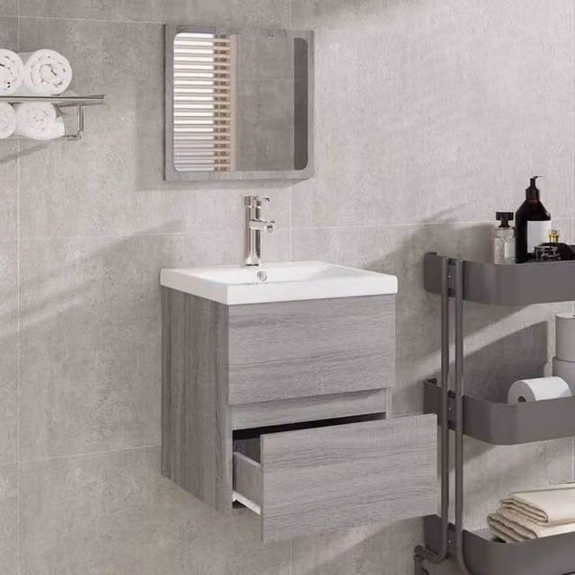 Berkfield Home Premium Grey Modern Wall Mounted Bathroom Cabinet with Mirror, W/D/H: 45 x 41 x 38.5 cm – 1