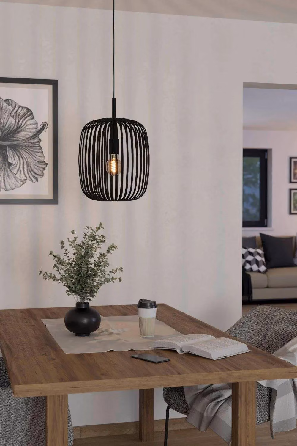 Eglo Romazzina Modern Black Metal Caged Suspended Pendant Light – 2