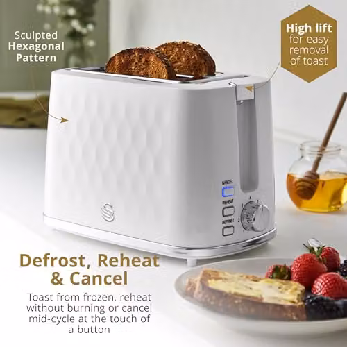 Swan Hexton 2 Slice Toaster, 900W, White – 4