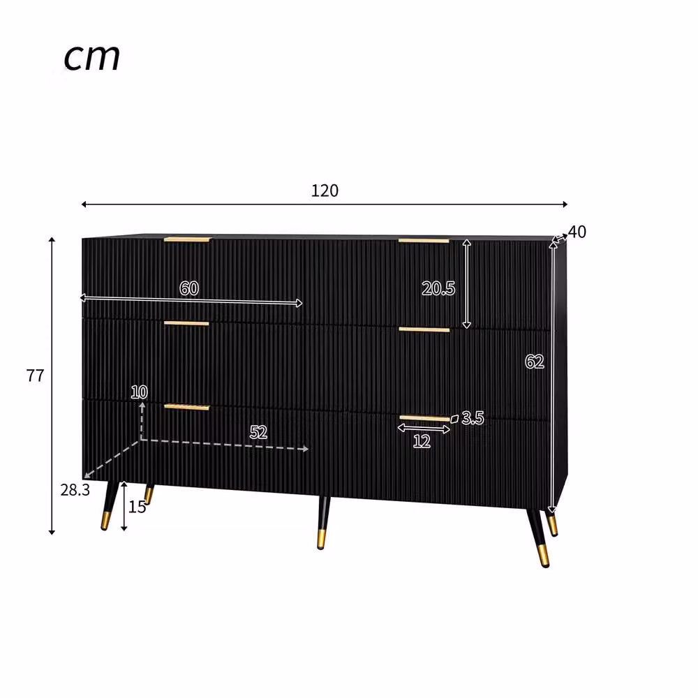 STILVORA Modern Sideboard with Six Drawers in Black and Gold – 3