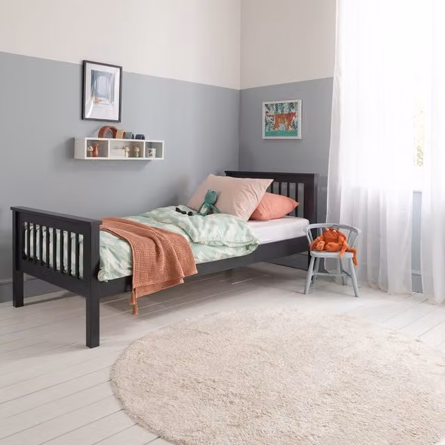 Noa and Nani Hampshire Single Bed Frame in Anthracite Grey Solid Pine Wood