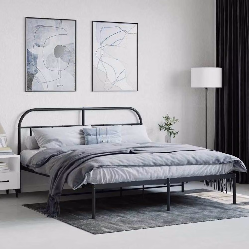 Berkfield Home Metal Bed Frame with Headboard in Black, Super King, W/D/H: 180 x 200 cm – 3
