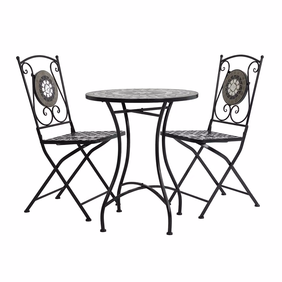 Charles Bentley 3 Piece Black and Grey Mosaic Bistro Set with Folding Chairs and Round Table for Garden and Outdoor Dining, W/D/H: 65 x 65 x 72 cm – 2