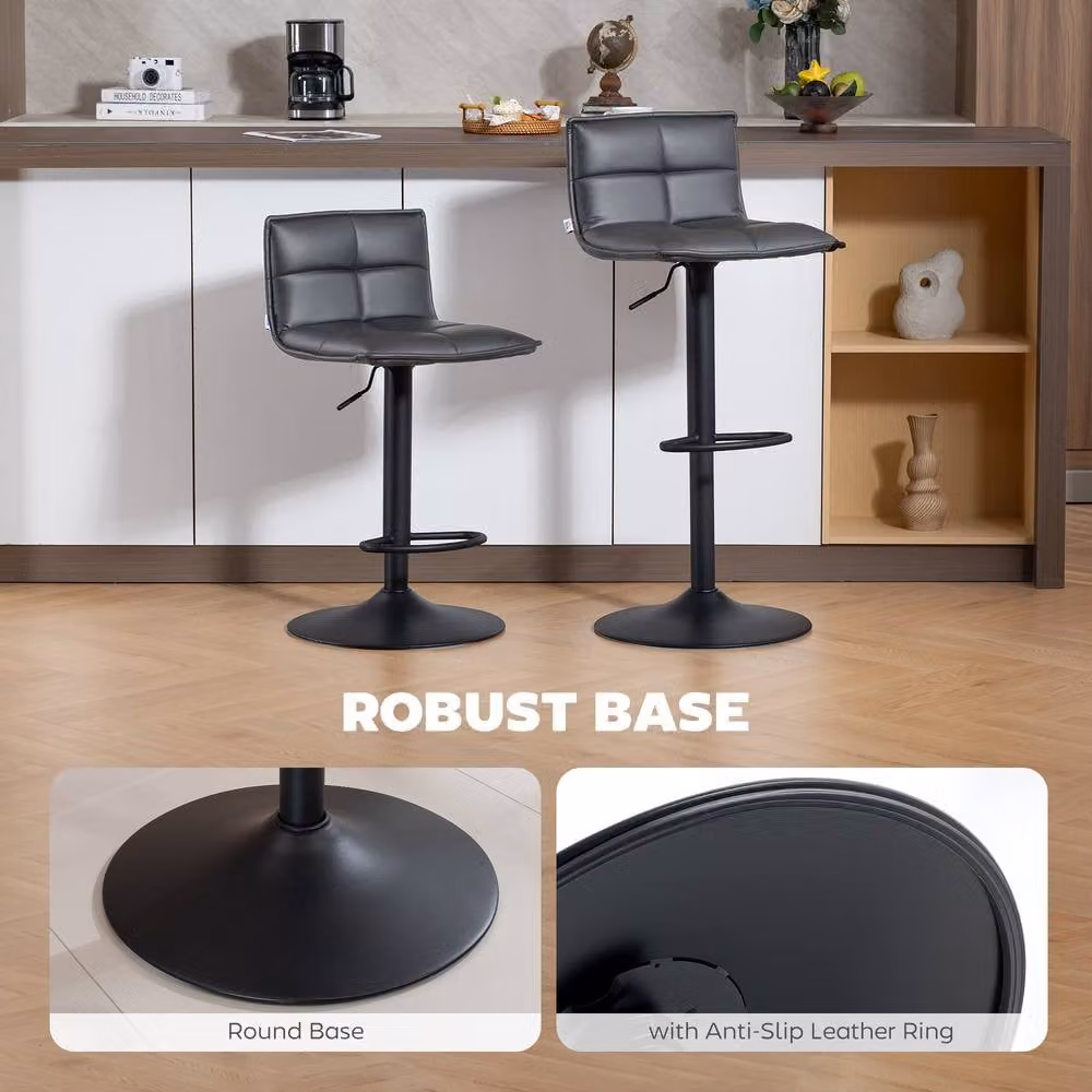 STILVORA Set of 2 Grey Swivel Bar Stools with Synthetic Leather and Metal Base – 6