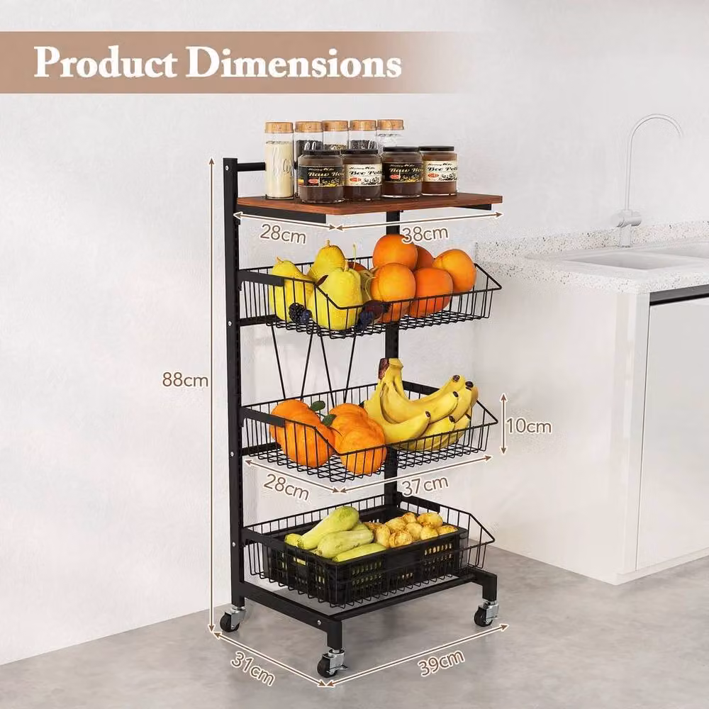 FORGEVIO Modern Black Kitchen Storage Cart on Wheels for Fruit and Vegetable Storage – 2