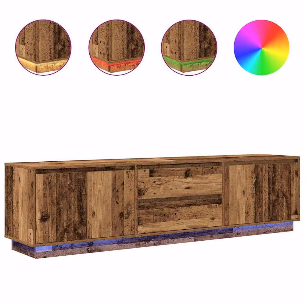 Berkfield Home TV Cabinet with LED Lights in Old Wood Brown, W: 193.5 cm, D: 41 cm, H: 50 cm – 3