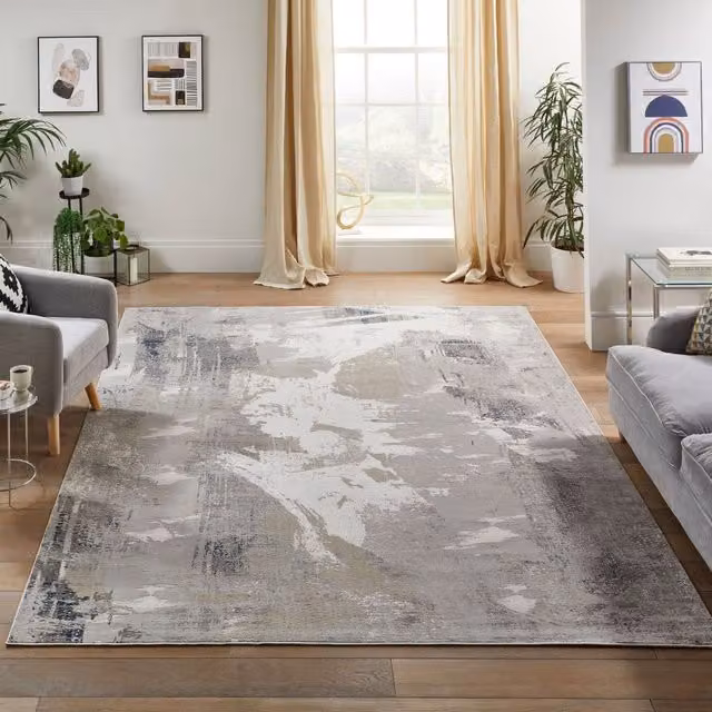 The Rug Shop UK Blue and Ivory Modern Abstract Easy Care Area Rug, W: 300 cm, D: 400 cm – 1