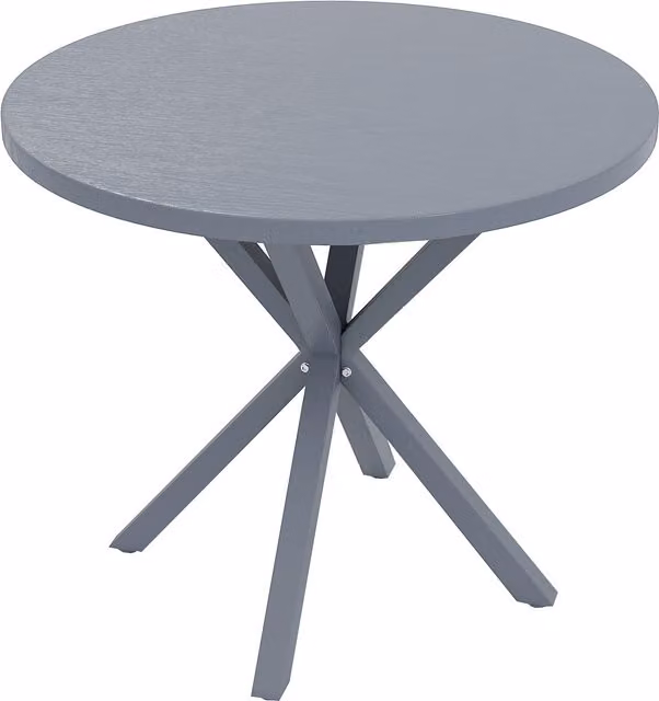 Outsunny Round Garden Dining Table with Wood Effect MDF Top and Powder Coated Steel Frame, Grey, Diameter: 85 cm