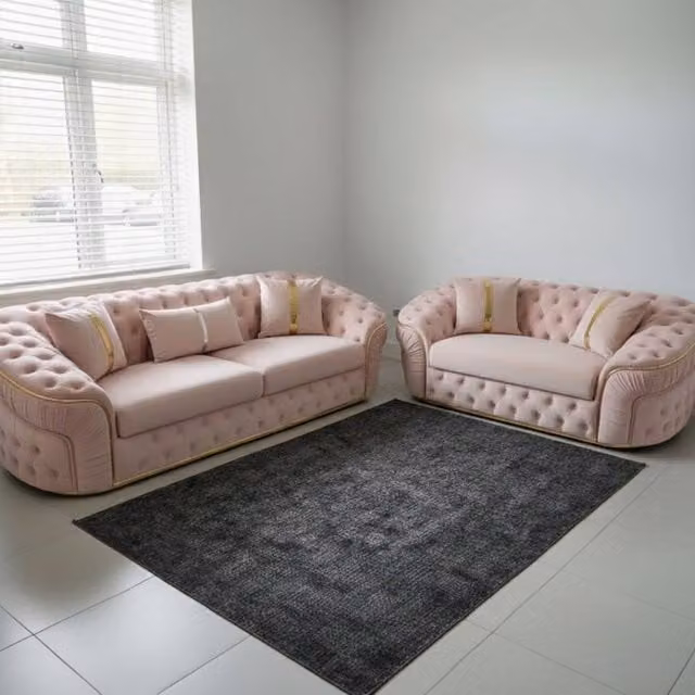 Stratus Interiors Ambassador 2+3 Sofa Set in Pink Velvet with Silver Trim