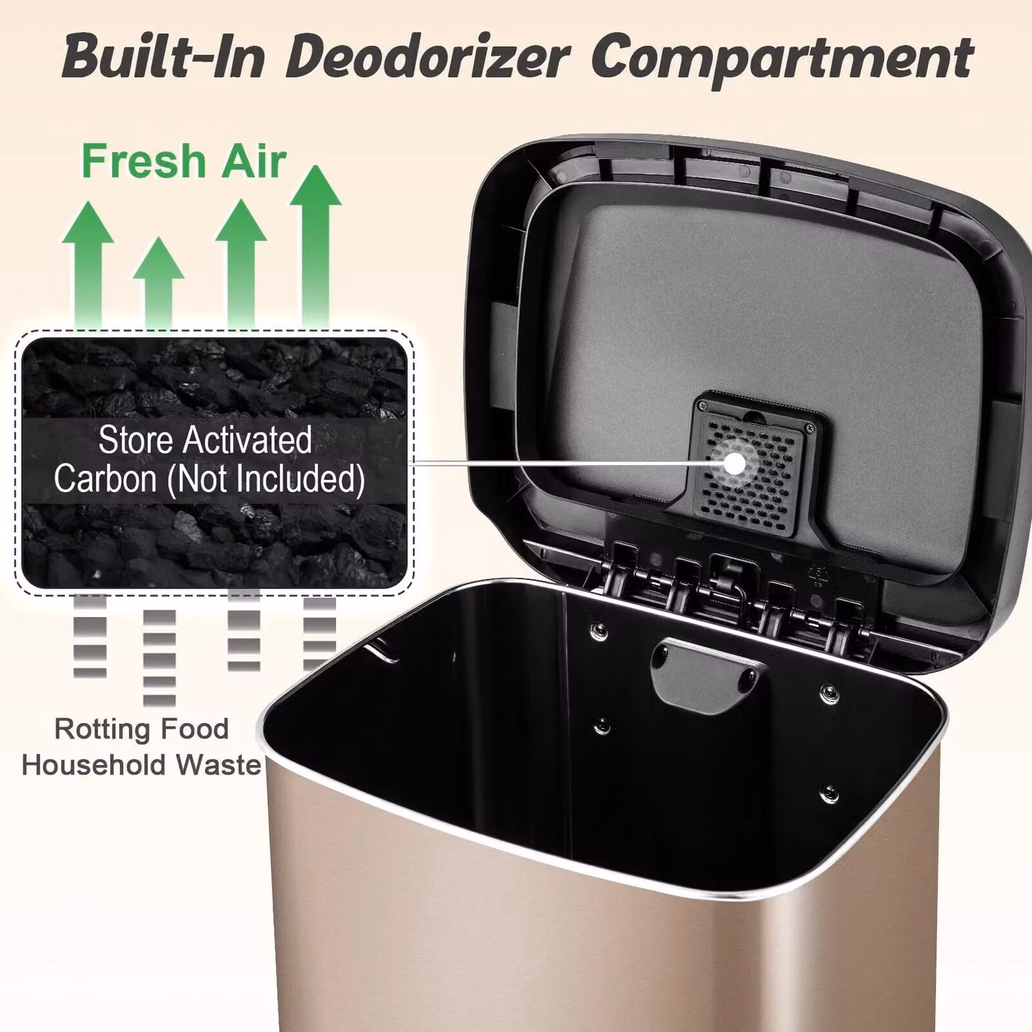 Costway 50L Stainless Steel Rectangular Step Trash Bin with Pedal in Rose Gold – 6