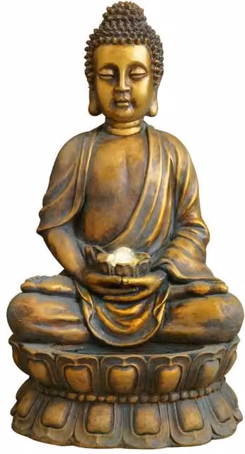 Primrose Antique Gold Buddha Statue Tabletop Water Fountain with Spinning Orb