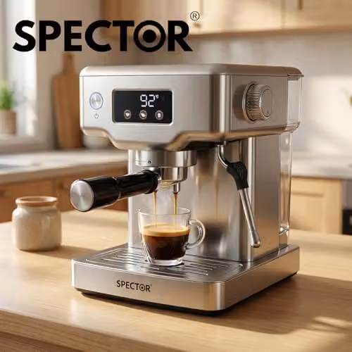 Spector Ultra Espresso Machine in Silver with LCD Touch Display, 20 Bar Pressure, Milk Frother and Removable Water Tank – 8