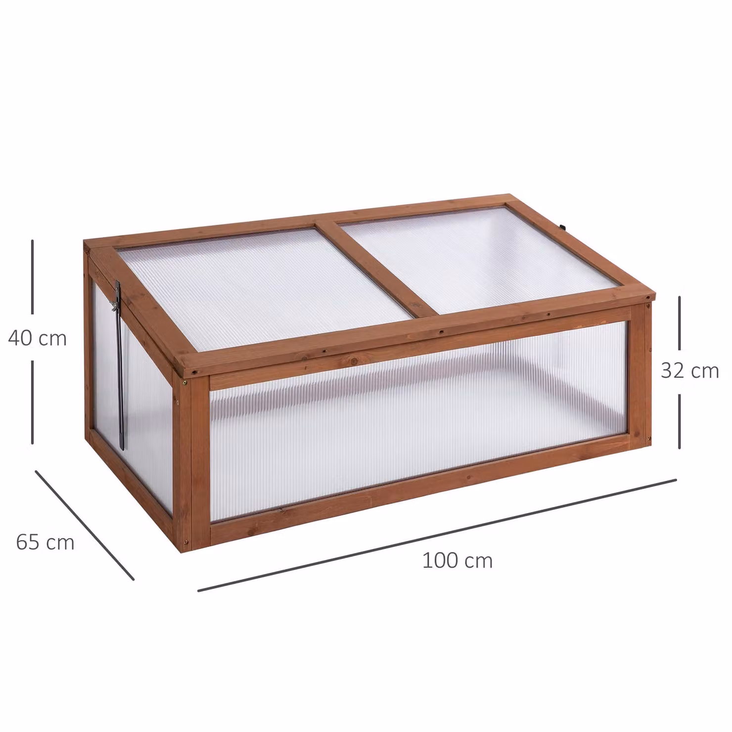 Outsunny Wooden Framed Polycarbonate Cold Frame Greenhouse with Hinged Tilted Top Cover, Brown, W: 100 cm, D: 65 cm, H: 40 cm – 3