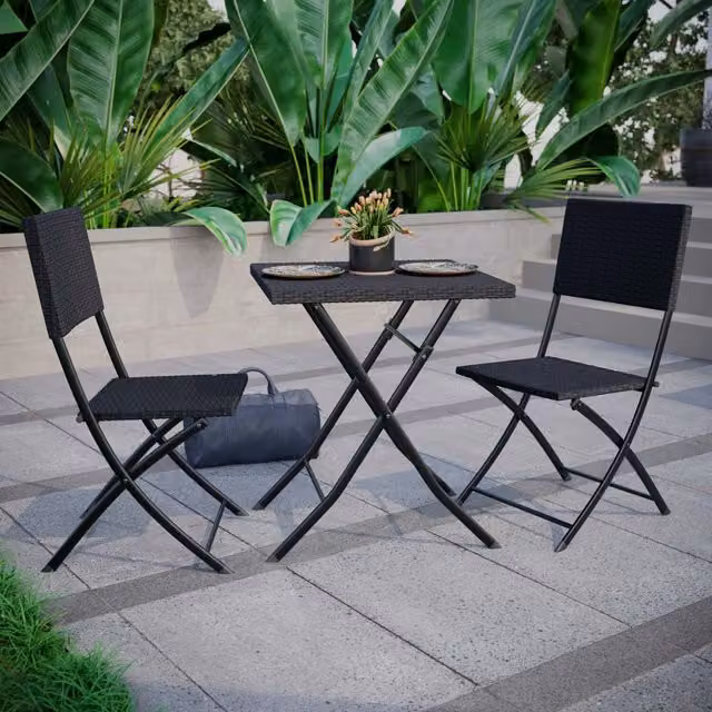 Vida Designs Capri 2 Seater Rattan Bistro Set in Black