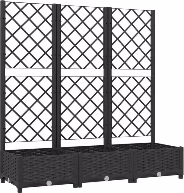 Berkfield Home Garden Planter with Trellis in Black, W/D/H: 120 x 40 x 121.5 cm