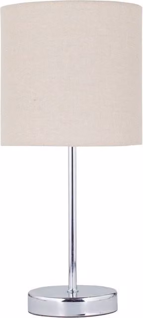 First Choice Lighting Chrome Stick Table Lamp with Beige Linen Shade in Silver – 1