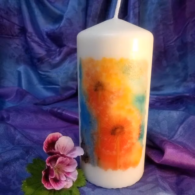 Viki Dandelion Pillar Candle in White and Multicolour