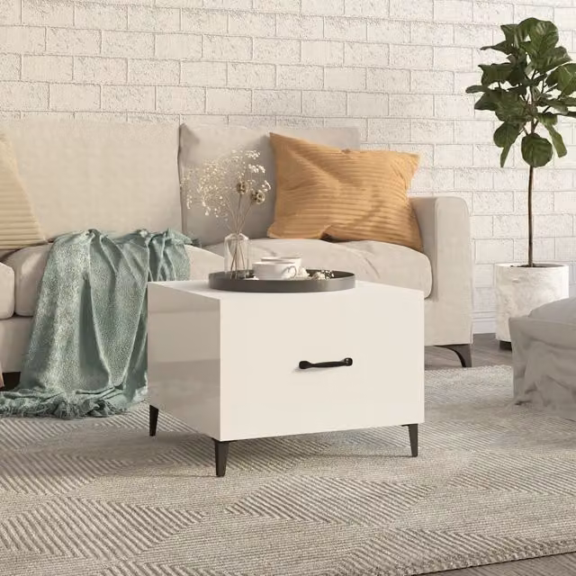 Berkfield Home High Gloss White Coffee Table with Metal Legs W/D/H: 50 x 50 x 40 cm – 1