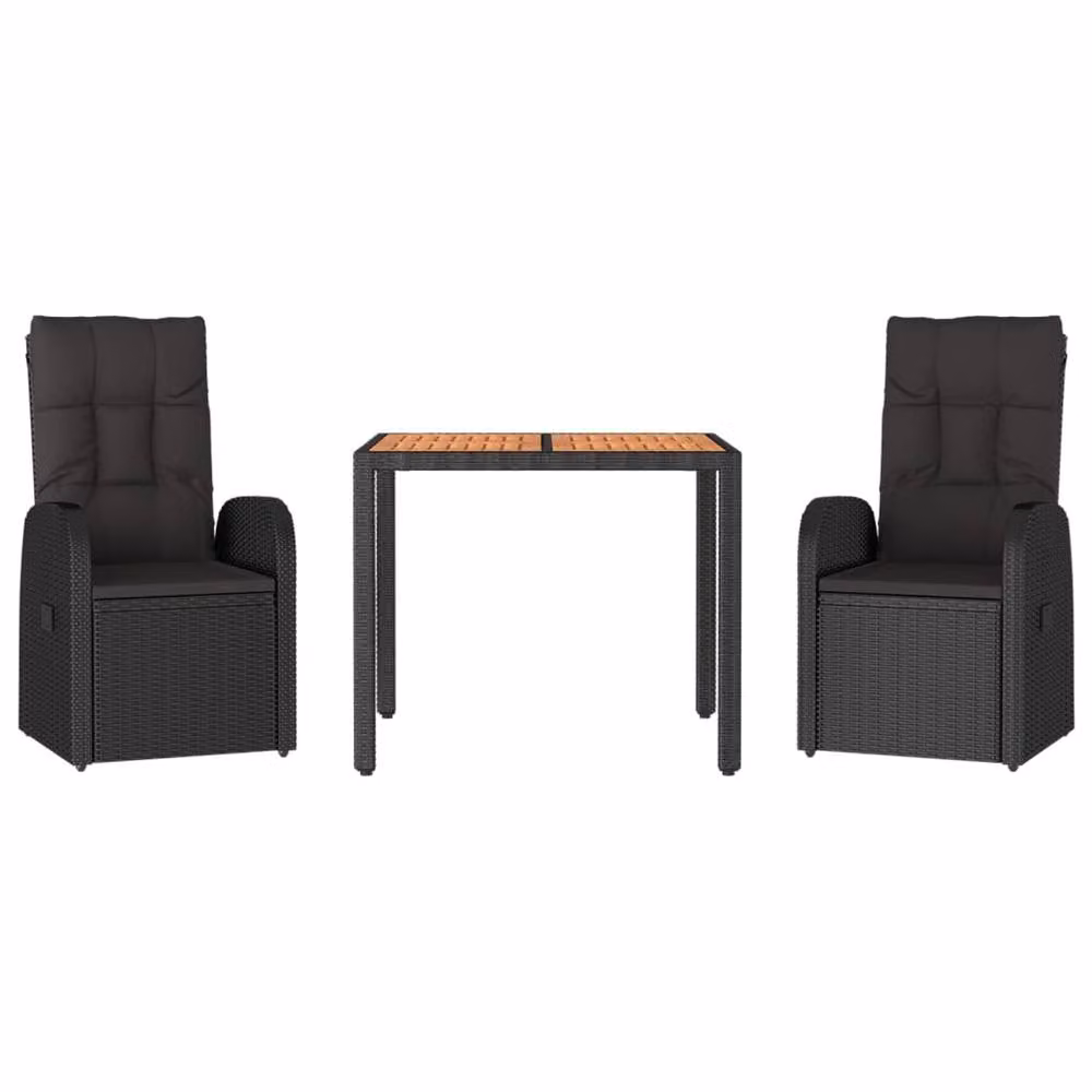 Berkfield Home 3 Piece Black Poly Rattan and Solid Acacia Wood Garden Dining Set – 3