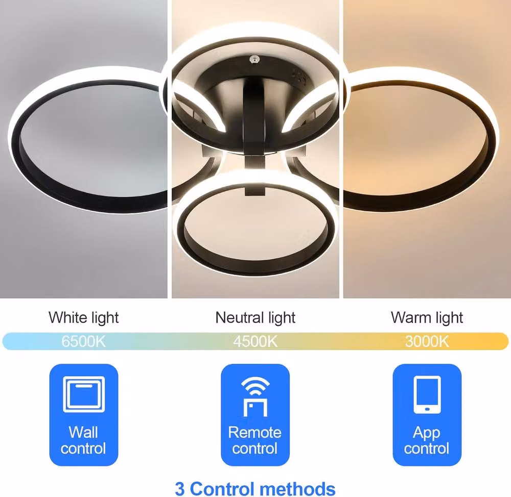 Goeco Round Dimmable LED Ceiling Light with Remote Control, Black – 3