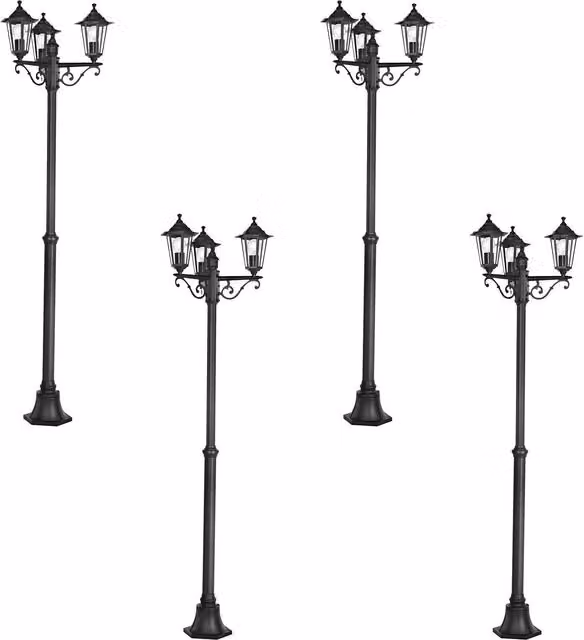 Loops 4 Pack Black Cast Aluminium IP44 Outdoor Bollard Garden Lights with E27 Socket