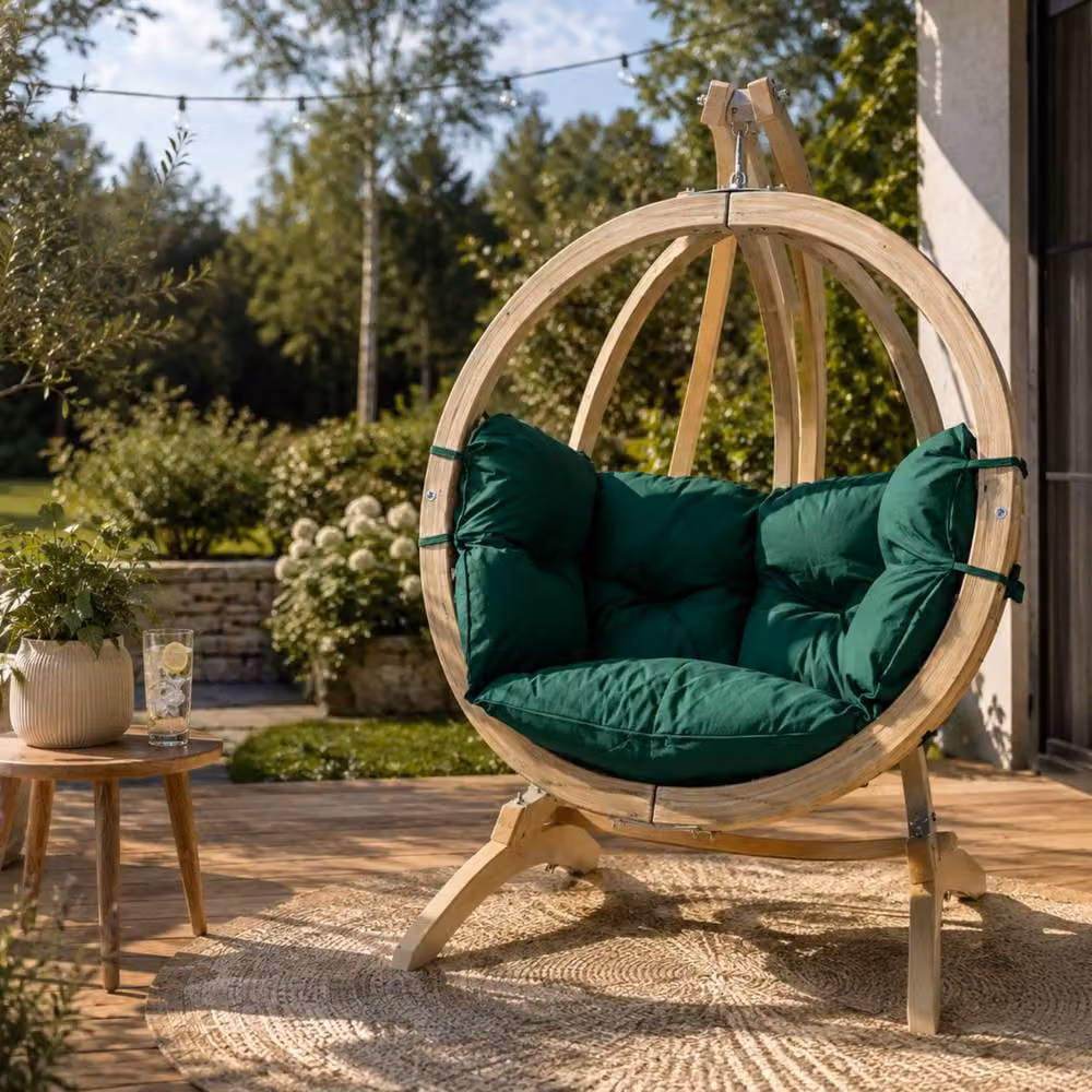 Amazonas Globo Single Hanging Egg Chair Set with Wooden Stand in Green – 2