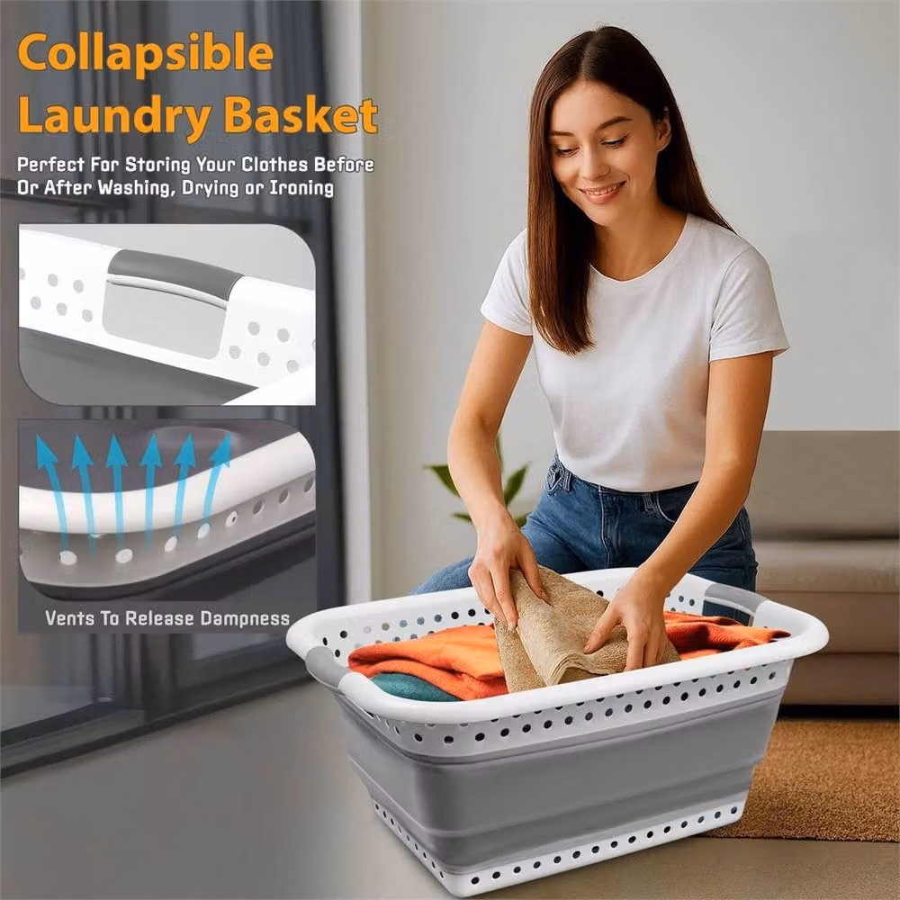 Nordara 67L Collapsible Pop-Up Laundry Basket and Storage Bin with Handles, White – 3