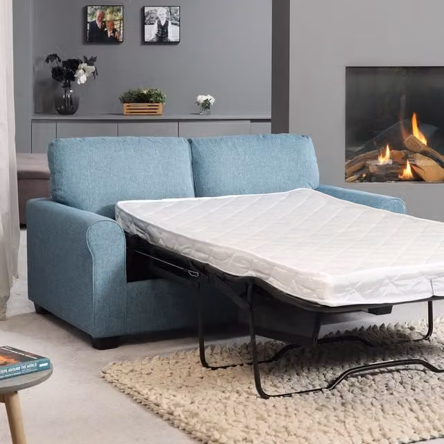 Artemis Home Dawson Sofabed in Petrol Blue Fabric with Solid Wood Frame and Pull Out Drawer