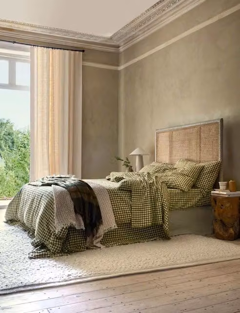 Piglet In Bed Linen Rich Gingham Checked Duvet Cover in Dark Green Mix