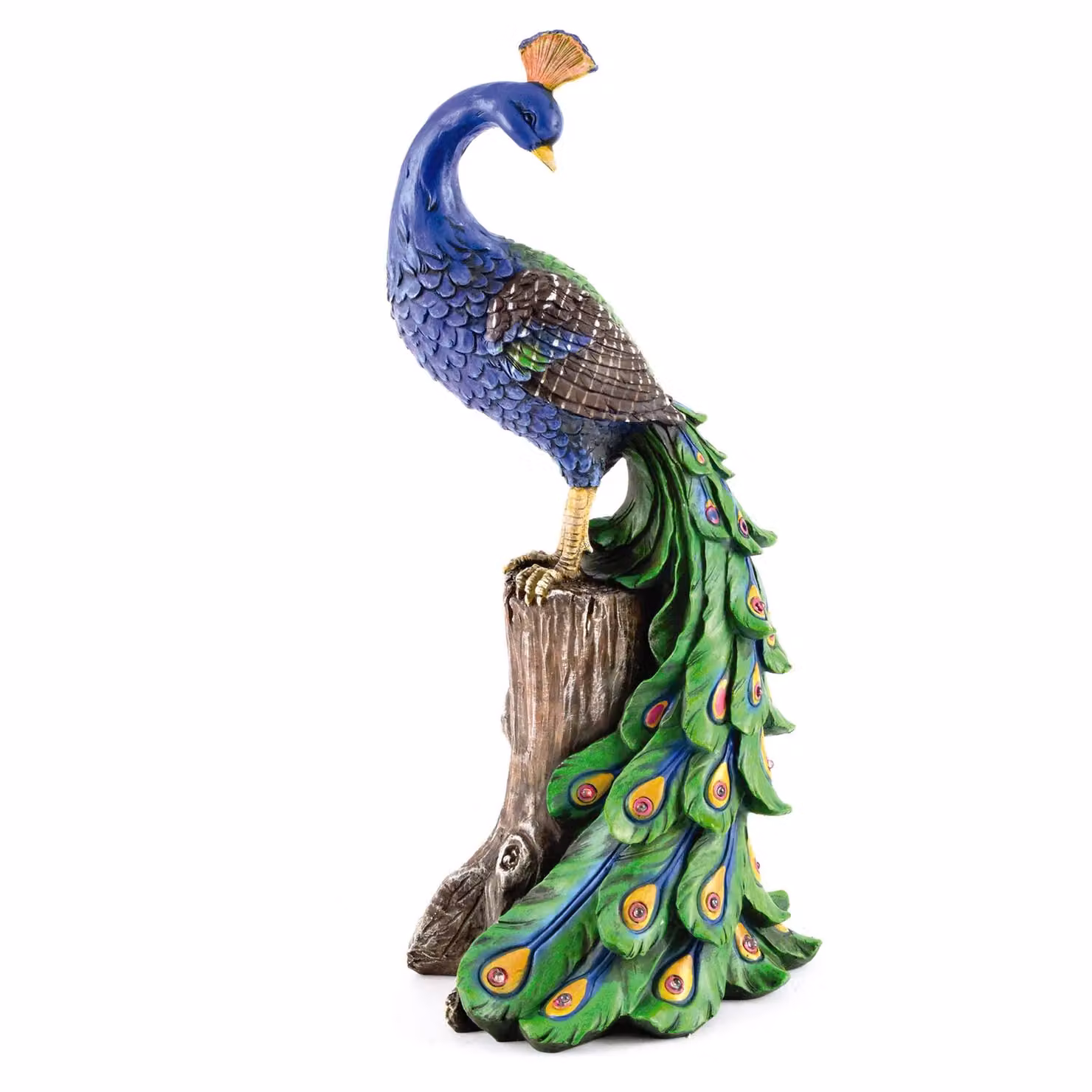 mysmartbuy Solar Peacock Ornament, Multicolour Weatherproof Polyresin Outdoor Garden Decoration with Red LED Lights, H: 48 cm, W: 21 cm, D: 18 cm – 3