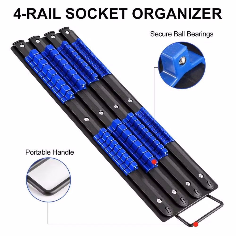 EONLION 80-Piece Socket Storage Rail Rack Holder Organiser in Blue, Length: 50 cm – 3