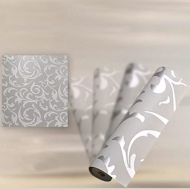 Lifeideas Classic Floral Botanical Non-Woven Fabric Wallpaper Roll in Silver Grey