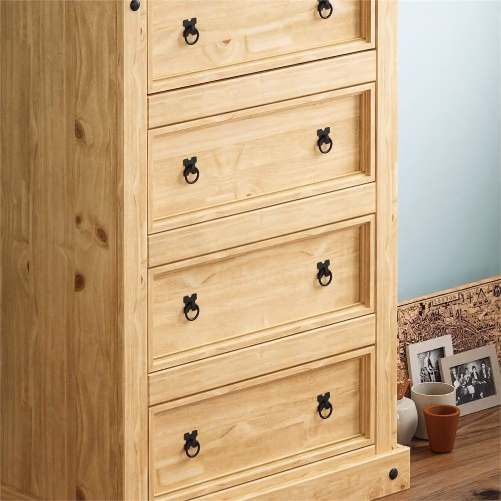 PAWNORA Rustic 5 Drawer Narrow Chest in Natural Wood and Metal – 4