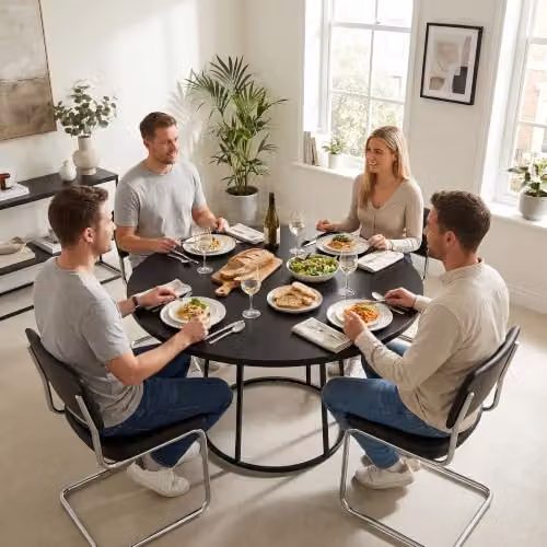 HOMCOM Modern Industrial Round Dining Table in Black, Diameter: 120 cm – 8