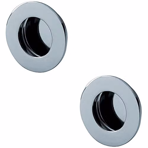 Loops 2 Pack Circular Low Profile Recessed Flush Pulls in Bright Polished Stainless Steel, 50mm Diameter