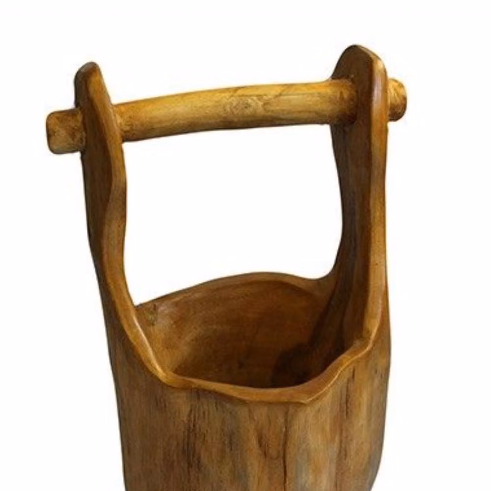 KDMD Solid Teak Well Buckets Serving Bowl in Brown, Diameter: 28 cm – 2