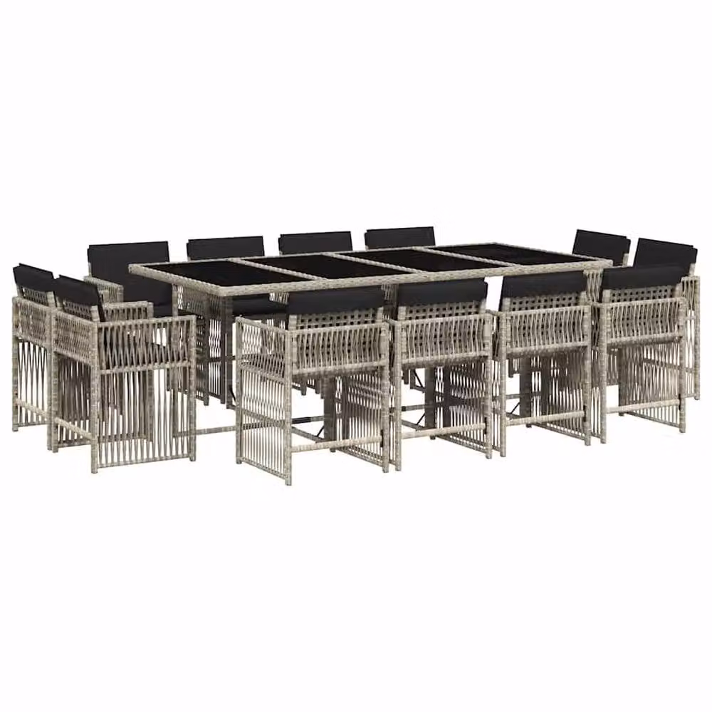 Berkfield Home 13 Piece Garden Dining Set with Light Grey Poly Rattan Cushions – 2
