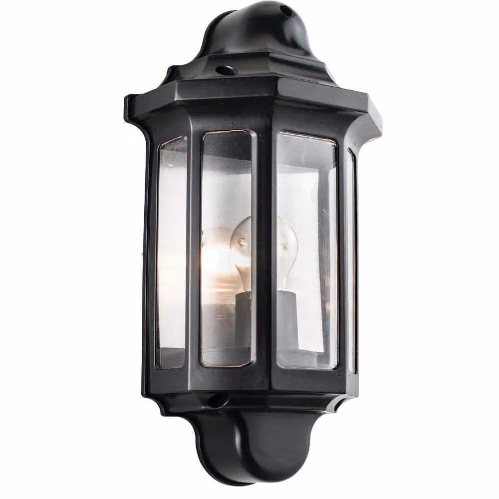 Loops 2 Pack IP44 Black Outdoor Wall Lantern with Transparent Shade, Dimmable E27 Post Lamp – 2
