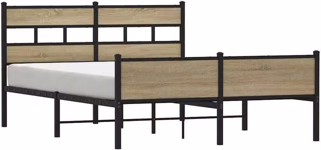 Berkfield Home Metal Bed Frame in Sonoma Oak Brown, W/D/H: 160 x 200 cm