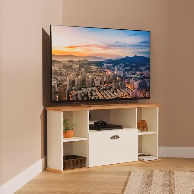 Victoria Ready Assembled Corner TV Unit in Cream Ash and Riviera Oak