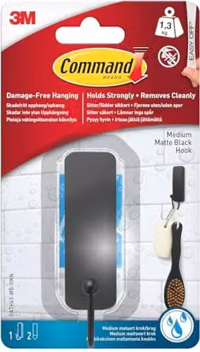 3M Command Bath Medium Hook in Matte Black