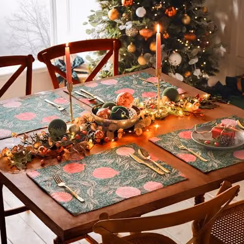 Paoletti Pomegranate Placemats Set of 4, Green and Gold Floral Design, W: 46 cm, D: 36 cm – 2